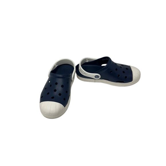 Crocs Kids Navy White Clogs J3 Ventilated Slip-On Sandals Strap Nautical beach - Picture 2 of 14